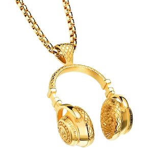 PAURO Men's Stainless Steel Music Headset DJ Headphone Pendant Biker Necklace, Gold/Black/Silver