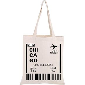PWHAOO Chicago Boarding Card Travel Tote Bag Illinois Airport Tote Bag Chicago Ticket Illinois Gift World Traveler Gift