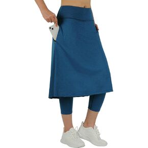 Womens Athletic Skirted Leggings with Pockets High Waisted Knee Length Skirts with Capris Leggings for Tennis(Hemp Blue,XXL)