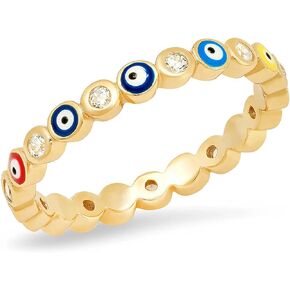 HUASAI Evil Eye Ring for Women Blue Eye Ring Gold Planted Colorful Eye Ring Ojo Rings for Men Women