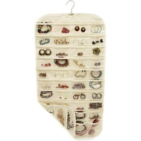 80 Pocket Jewelry Hanging Storage Organizer Holder Earring Bag Pouch Display Beige