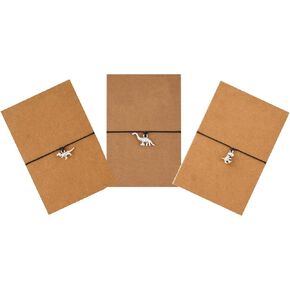 Pingyongchang 3Pcs Friendship Dinosaur Bracelet Set with Message Card Make a Wish Adjustable Bracelet Tyrannosaurus Handmade Bracelet Simple Fashion Women Jewelry Gifts