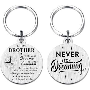 DGXMD Brother Keychain, Best Brother Gifts from Sister, Never Stop Dreaming Gifts for Brother, Brother Birthday Graduation Christmas Gift Ideas
