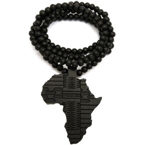 MENS AFRICA MAP WOOD AFRICAN CONTINENT EGYPTIAN SYMBOL WOODEN BEAD CHAIN NECKLACE