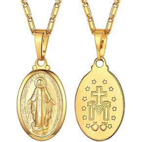 Suplight 925 Stelring Silver Virgin Mary Necklace Christian Jewelry Oval Medallion Medal Pendant Necklaces (with Gift Box) in Kuwait