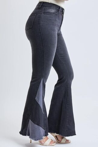 YMI Women's High Rise Gigi Flare Jean with Block Panel in Saudi Arabia