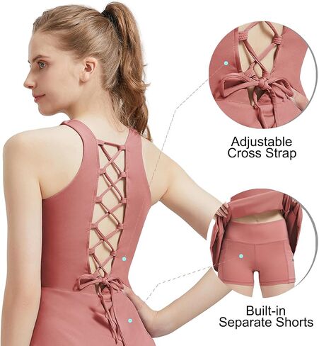 Women's Tennis Dress Built-in Bra & Shorts Athletic Dress Workout Golf Dress with Pockets for Women in Saudi Arabia