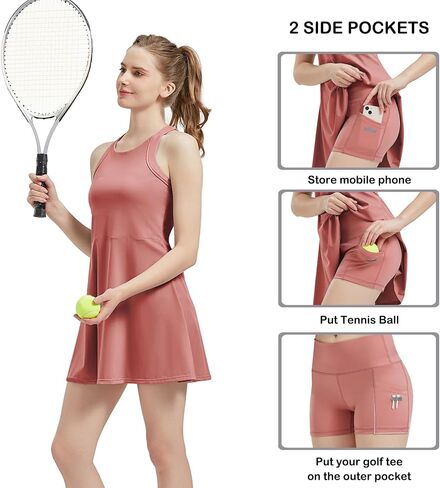 Women's Tennis Dress Built-in Bra & Shorts Athletic Dress Workout Golf Dress with Pockets for Women in Saudi Arabia