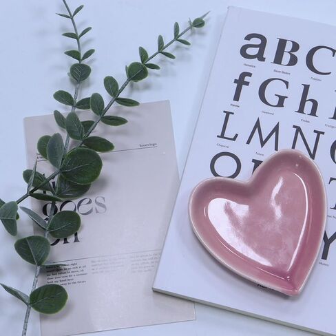 Caliwill Ring Dish Jewelry Dish Tray Ceramic ring holder dish ring bowl jewelry dish tray Organizing Rings earrings Plate Birthday Christmas Gift (Pink Heart) in Kuwait