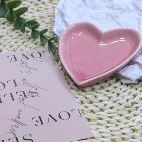 Caliwill Ring Dish Jewelry Dish Tray Ceramic ring holder dish ring bowl jewelry dish tray Organizing Rings earrings Plate Birthday Christmas Gift (Pink Heart) in Kuwait