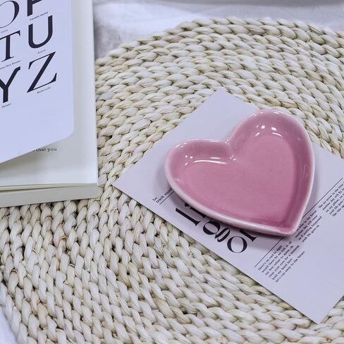 Caliwill Ring Dish Jewelry Dish Tray Ceramic ring holder dish ring bowl jewelry dish tray Organizing Rings earrings Plate Birthday Christmas Gift (Pink Heart) in Kuwait