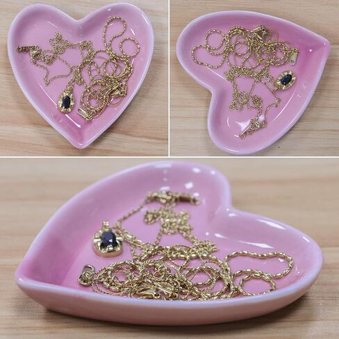 Caliwill Ring Dish Jewelry Dish Tray Ceramic ring holder dish ring bowl jewelry dish tray Organizing Rings earrings Plate Birthday Christmas Gift (Pink Heart) in Kuwait
