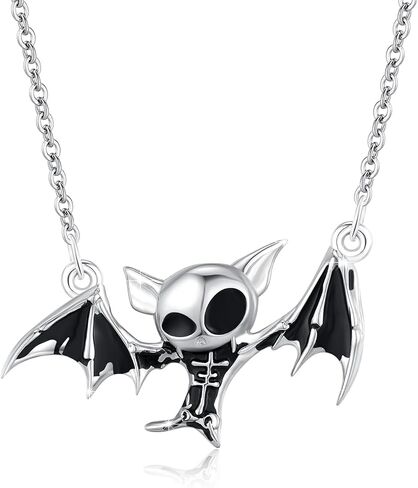YueYuan Skull Bat Necklace 925 Sterling Silver Gothic Bat Pendant Goth Skull Necklace Witch Skull Jewelry Gifts for Men Women in Saudi Arabia
