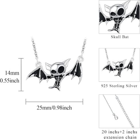YueYuan Skull Bat Necklace 925 Sterling Silver Gothic Bat Pendant Goth Skull Necklace Witch Skull Jewelry Gifts for Men Women in Saudi Arabia