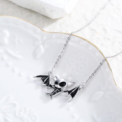 YueYuan Skull Bat Necklace 925 Sterling Silver Gothic Bat Pendant Goth Skull Necklace Witch Skull Jewelry Gifts for Men Women in Saudi Arabia