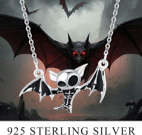 YueYuan Skull Bat Necklace 925 Sterling Silver Gothic Bat Pendant Goth Skull Necklace Witch Skull Jewelry Gifts for Men Women in Saudi Arabia