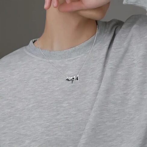 YueYuan Skull Bat Necklace 925 Sterling Silver Gothic Bat Pendant Goth Skull Necklace Witch Skull Jewelry Gifts for Men Women in Saudi Arabia