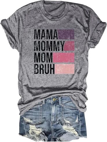 تي شيرت نسائي مطبوع عليه Mom Life من Mama، تي شيرت كاجوال لطيف لعيد الأم للأم in Saudi Arabia