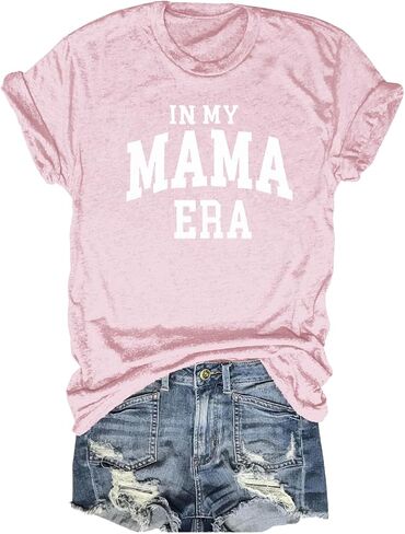 تي شيرت نسائي مطبوع عليه Mom Life من Mama، تي شيرت كاجوال لطيف لعيد الأم للأم in Saudi Arabia