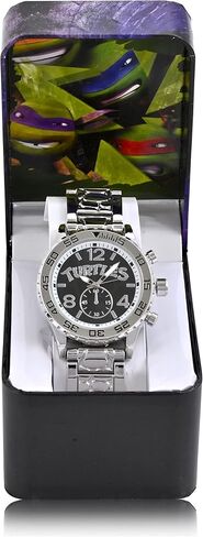 Accutime Nickelodeon Teenage Mutant Ninja Turtles Adult Men's Analog Watch - Silver Tone Strap, Glass Dial Face, Mattle Case, Male, Analog Wrist Watch in Silver (Model: TMN8004AZ) in Saudi Arabia