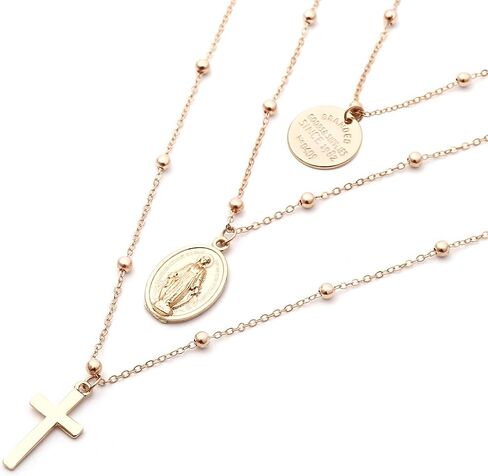 Tiande Multilayer Necklace, Silver Cross Virgin Mary Pendant Chain Christian Necklace Catholic Choker in Saudi Arabia