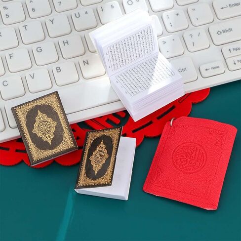 4 قطعة سلسلة مفاتيح صغيرة لطيفة على شكل تابوت القرآن الكريم، ملحقات سلسلة مفاتيح السيارة حقيبة محفظة سلسلة مفاتيح ورقة حقيقية يمكن قراءة قلادة حرفية ساحرة in Saudi Arabia