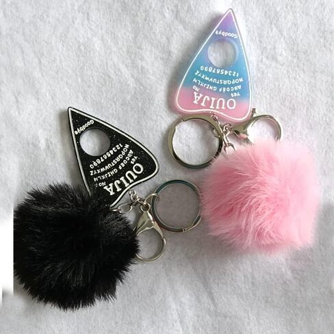 Ouija Board Keyring with Pompom Ball for Women Girls, Glittering Ouija Board Key Chains for Car Keys Handbag Jewelry in Saudi Arabia