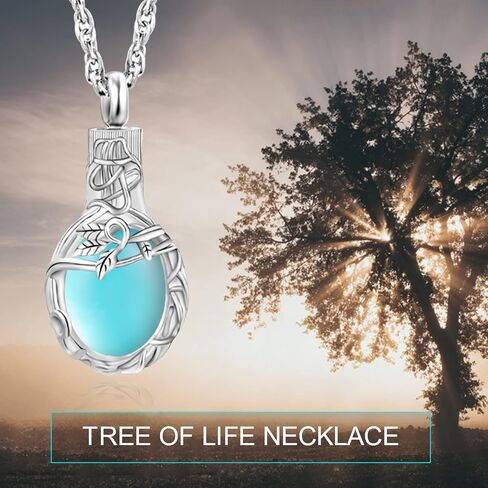 Tree of Life Urn Necklace for Ashes Teardrop Cremation Jewelry with Crystal Love Memorial Jewelry Ash Holder Birthstone Necklaces for Ashes Remembrance Funeral Pendant in Saudi Arabia