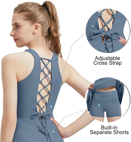 Women's Tennis Dress Built-in Bra & Shorts Athletic Dress Workout Golf Dress with Pockets for Women in Saudi Arabia