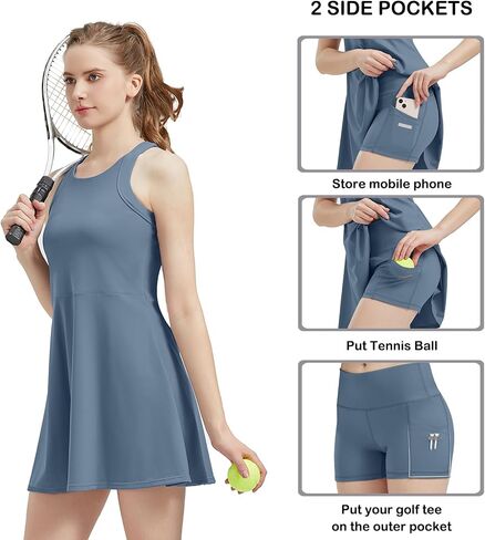 Women's Tennis Dress Built-in Bra & Shorts Athletic Dress Workout Golf Dress with Pockets for Women in Saudi Arabia