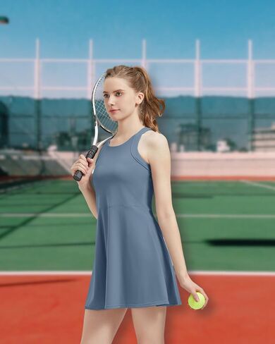 Women's Tennis Dress Built-in Bra & Shorts Athletic Dress Workout Golf Dress with Pockets for Women in Saudi Arabia