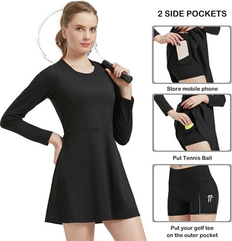 Women's Tennis Dress Built-in Bra & Shorts Athletic Dress Workout Golf Dress with Pockets for Women in Saudi Arabia