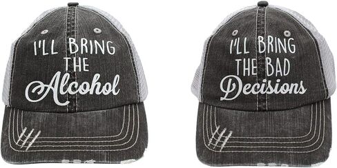قبعات سائقي الشاحنات للنساء بعبارة I'll Bring The alochol and Bad Decisions (مجموعة من قطعتين), أسود/رمادي, 0 in Kuwait