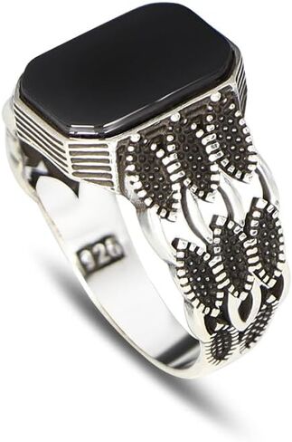 Black Onyx Stone Mens Silver Ring 925 Sterling Silver Signet Ring for Men Sterling Silver Pinky Ring Black Stone Ring Gift for Men Gift for Dad Gift for Him in Kuwait