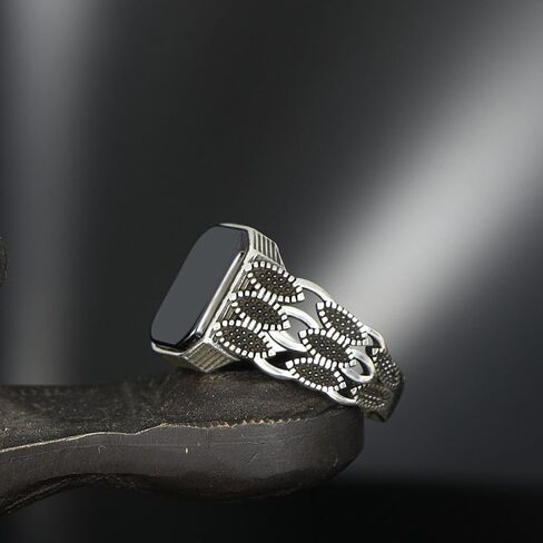 Black Onyx Stone Mens Silver Ring 925 Sterling Silver Signet Ring for Men Sterling Silver Pinky Ring Black Stone Ring Gift for Men Gift for Dad Gift for Him in Kuwait