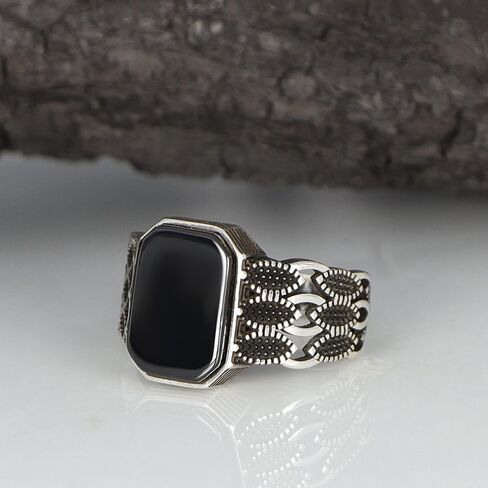 Black Onyx Stone Mens Silver Ring 925 Sterling Silver Signet Ring for Men Sterling Silver Pinky Ring Black Stone Ring Gift for Men Gift for Dad Gift for Him in Kuwait