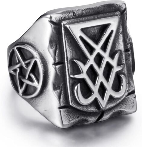 خواتم شيطانية للرجال مصنوعة من الفولاذ المقاوم للصدأ سيجيل لوسيفر/ختم الشيطان بافوميت الخماسي ليفياثان مجوهرات رمز الشيطان in Kuwait