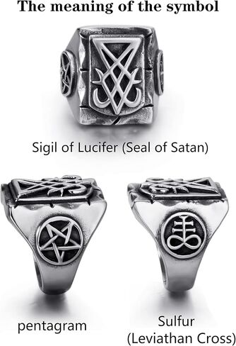 خواتم شيطانية للرجال مصنوعة من الفولاذ المقاوم للصدأ سيجيل لوسيفر/ختم الشيطان بافوميت الخماسي ليفياثان مجوهرات رمز الشيطان in Kuwait