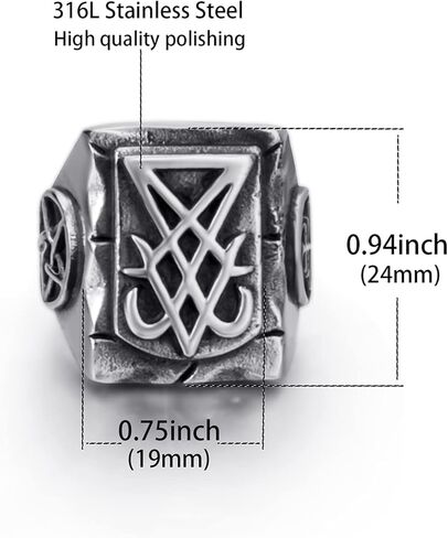 خواتم شيطانية للرجال مصنوعة من الفولاذ المقاوم للصدأ سيجيل لوسيفر/ختم الشيطان بافوميت الخماسي ليفياثان مجوهرات رمز الشيطان in Kuwait