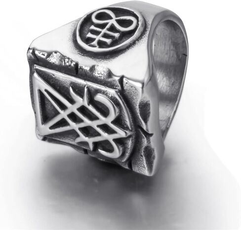 خواتم شيطانية للرجال مصنوعة من الفولاذ المقاوم للصدأ سيجيل لوسيفر/ختم الشيطان بافوميت الخماسي ليفياثان مجوهرات رمز الشيطان in Kuwait