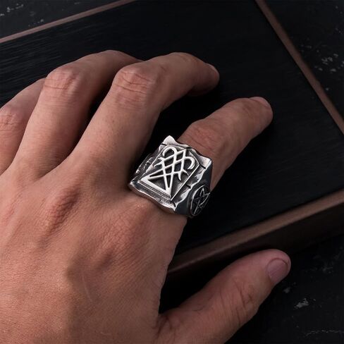 خواتم شيطانية للرجال مصنوعة من الفولاذ المقاوم للصدأ سيجيل لوسيفر/ختم الشيطان بافوميت الخماسي ليفياثان مجوهرات رمز الشيطان in Kuwait