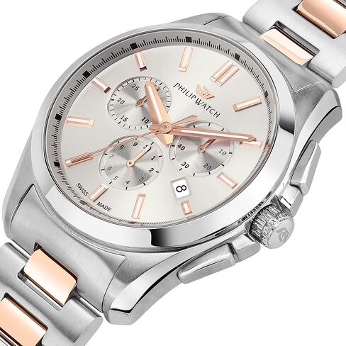 AMALFI 43MM CHRO W/SILVER DIAL BR SS+RG, Silver, Pink in Kuwait