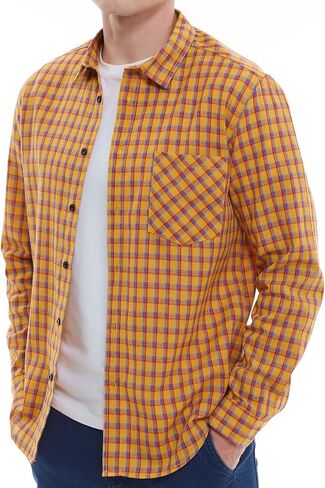 Men's Plaid Flannel Regular Fit Shirts Warm Button Down Long Sleeve Work Casual Shirt in Saudi Arabia