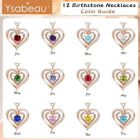 Ysabeau Jewelry for Women Birthstone Necklace Rose Gold Plated 925 Sterling Silver Necklace for Women, Heart Pendant Necklaces Gift for Her Wife Mom Birthday Anniversary Mother's Day Valentine's Day in Kuwait
