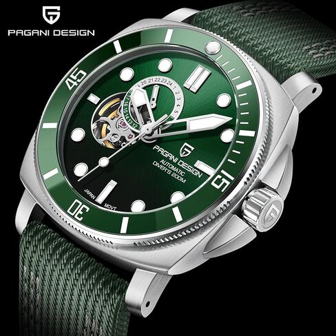 ساعات باجاني ديزاين الأوتوماتيكية للرجال اليابان NH39 هيكل عظمي ميكانيكي مقاوم للماء ساعة يد للرجال بنمط عسكري بحزام من النايلون in Kuwait