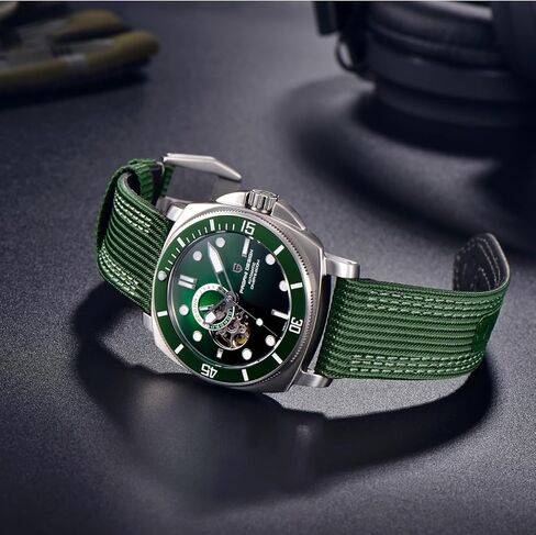 ساعات باجاني ديزاين الأوتوماتيكية للرجال اليابان NH39 هيكل عظمي ميكانيكي مقاوم للماء ساعة يد للرجال بنمط عسكري بحزام من النايلون in Kuwait