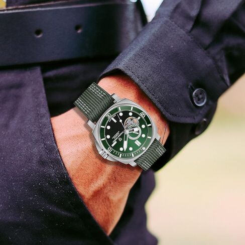 ساعات باجاني ديزاين الأوتوماتيكية للرجال اليابان NH39 هيكل عظمي ميكانيكي مقاوم للماء ساعة يد للرجال بنمط عسكري بحزام من النايلون in Kuwait