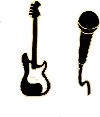 2 قطعة دبابيس مطلية بالمينا على شكل جيتار روك لطيف للميكروفون شارات موسيقى رائعة للحقيبة والملابس ودبابيس طية صدر السترة اكسسوارات هدايا مجوهرات، خليط معدني من الستيل، بدون احجار كريمة, سبيكة صلب, in Kuwait