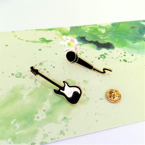 2 قطعة دبابيس مطلية بالمينا على شكل جيتار روك لطيف للميكروفون شارات موسيقى رائعة للحقيبة والملابس ودبابيس طية صدر السترة اكسسوارات هدايا مجوهرات، خليط معدني من الستيل، بدون احجار كريمة, سبيكة صلب, in Kuwait