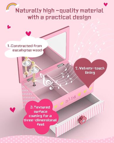 Ballerina Musical Jewelry Box with Ballet Girl - Princess Children's Dancing Gift for Little Girls Ages 4-6 & 6-8 | Ideal for Christmas, Thanksgiving, Birthdays | Rainbow Music Boxes for Kids in Saudi Arabia